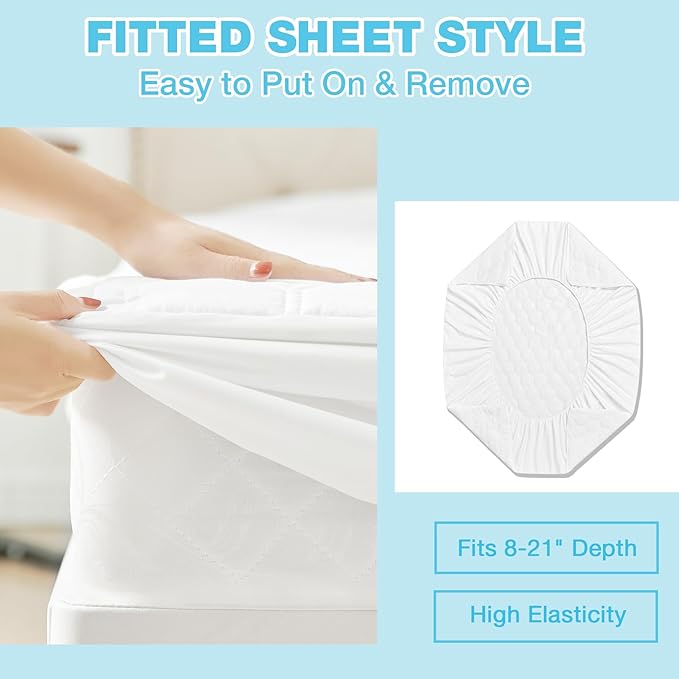 Twin Mattress Protector Waterproof Incontinence Bed Cover Mattress Pad Washable Cooling Hypoallergenic Soft Breathable Quilted Mattress Cover with Deep Pockets to 21 inches