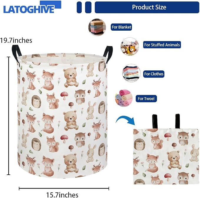 Baby Laundry Hamper kids laundry Basket Waterproof Laundry Bag for Bedroom Toy Clothes Organizer Room Décor(Mushroom Animal) - Image 2