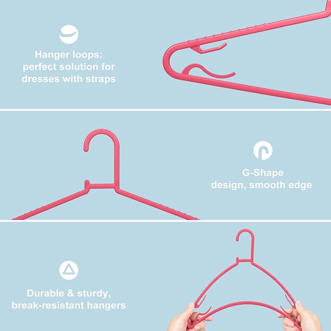 Byomostor Plastic Hangers 50 Pack, Light Weight Durable Clothes Hangers with Hooks Standard Size G-Shape&Non-Slip Coat Hangers for Everyday Use (Pink) - Image 3