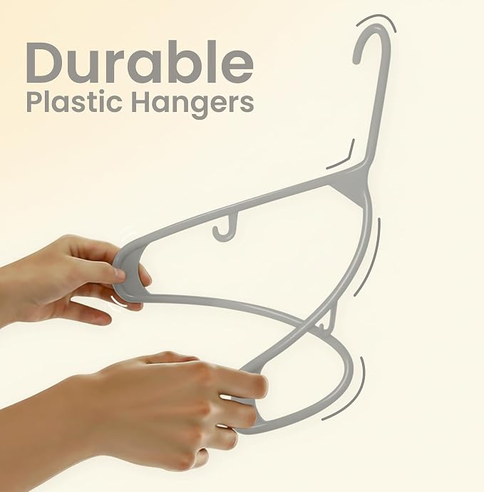 Utopia Home Plastic Hangers 20 Pack - Space Saving Clothes Hanger - Durable & Strong Closet Organizers and Storage with Built-in Strap Hooks - Essential for Shirts, Pants, Skirts & Coats (Grey) - Image 6