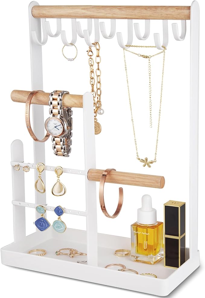 ProCase Cute Jewelry Stand, Aesthetic Jewelry Organizer for Dresser Vanity, Jewelry Holder Display for Necklaces Earrings, Gifts for Teen Girls Women, Bedroom Dorm Decor -Medium, White by ProCase