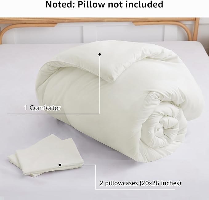 CozyLux Full Size Comforter Set Ivory, 3 Pieces Solid Breathable Quilted Bedding Sets, Luxury Lightweight Soft Bed Set with Down Alternative Comforter and 2 Pillowcases for All Seasons