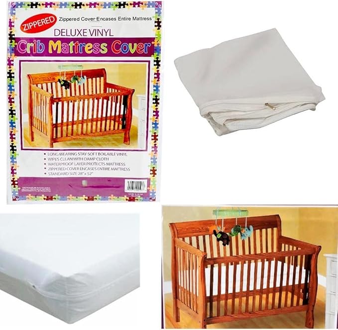 Bistras Deluxe Waterproof Zippered Crib Mattress Cover, 28" x 52", Standard Size, Vinyl, Keeps Mattress Fresh & Clean, Machine Washable