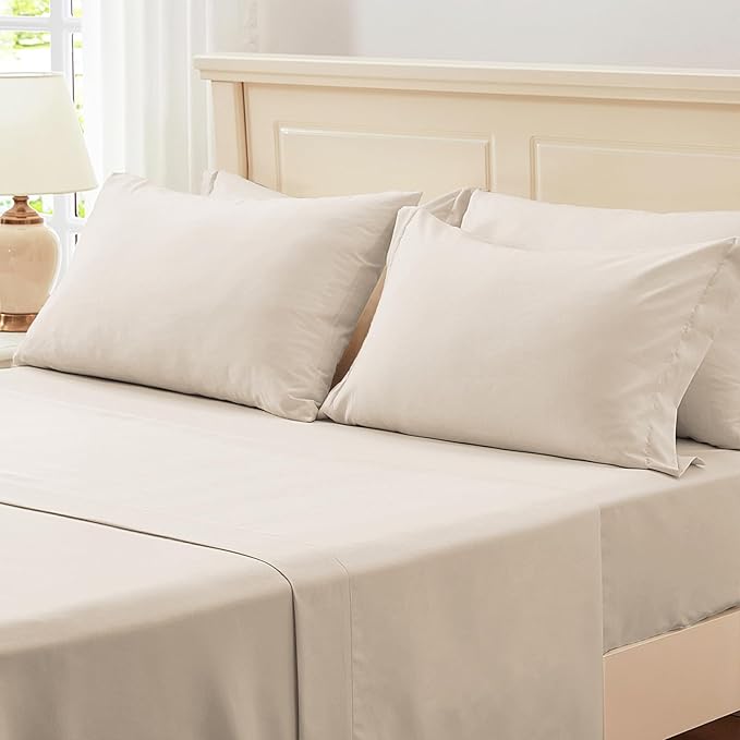 Zzlpp Full Comforter Set 7 Pieces, Beige Seersucker Bed in a Bag with Comforter and Sheets, All Season Bedding Sets with 1 Comforter, 2 Pillow Shams, 2 Pillowcases, 1 Flat Sheet, 1 Fitted Sheet
