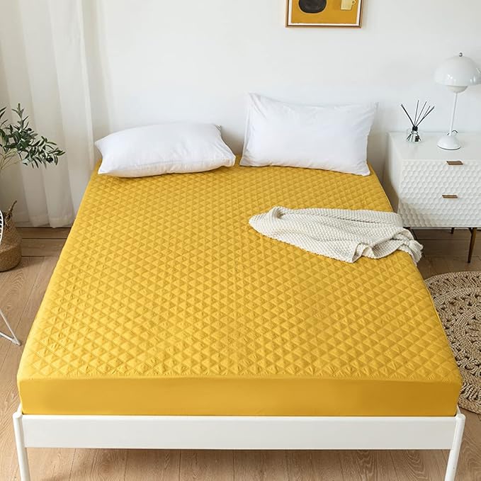vctops Quilted Fitted Sheet Waterproof Mattress Protector Pad Ultra Soft Elastic Fitted Deep Pocket Bed Cover (Yellow, Twin)