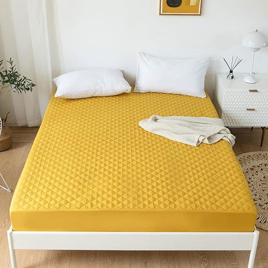 vctops Quilted Fitted Sheet Waterproof Mattress Protector Pad Ultra Soft Elastic Fitted Deep Pocket Bed Cover (Yellow, Twin)