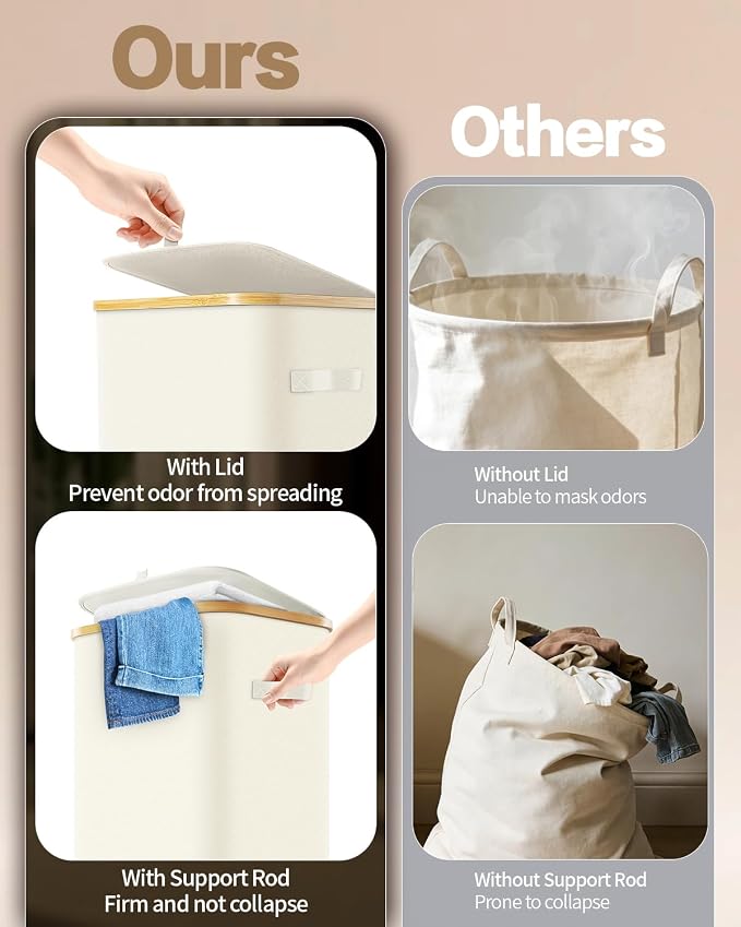 Laundry Hamper with Wheels, 75L Large Clothes Hamper with Removable Inner Bag, Collapsible Dirty Clothes Basket for Dorm, Rolling Dirty Clothes Basket for, Bedroom, Bathroom, Laundry Room - Image 6