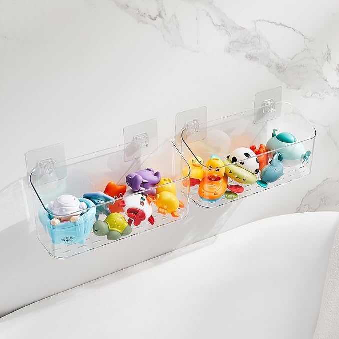 Bath Toy Storage Holder for Bathtub, Clear Bath Toy Organizer Large Capacity Bathtub Toy Storage Shower Caddy for Bathroom (2 Large) - Image 2