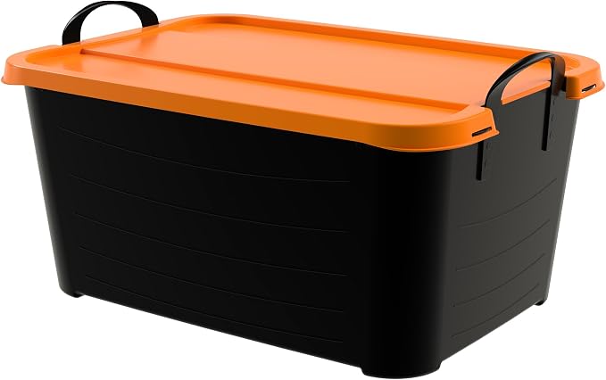 Life Story 6 Pack Heavy Duty Stackable Storage Bin, 55 Quart Home Organizer, Versatile Lightweight Locking Bins with Carrying Handles, Black/Orange - Image 5