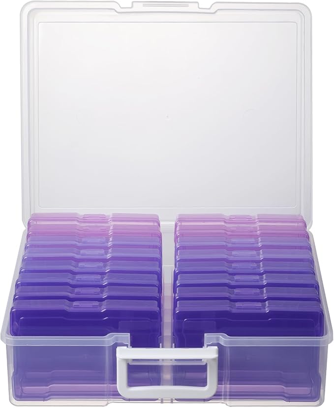 novelinks Transparent 4" x 6" Photo Cases and Clear Craft Keeper with Handle, 16 Inner Photo Organizers & Photo Storage Box, Plastic Photo Storage Containers (Purple Gradient) by novelinks