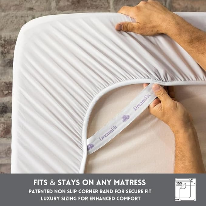 DreamFit DreamCool 100% Pima Cotton Sheets with Elastic Corner Straps 20 Inch Crafted in USA Bedding Guaranteed to Stay On for Adjustable Bed Luxury Sheets Split California King Sheets Set Blue