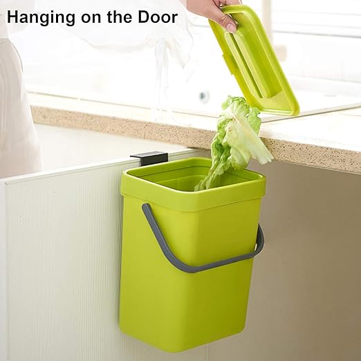 LALASTAR Food Waste Basket Bin for Kitchen, Small Countertop Compost Bin with Lid, Odor-Free Food Scrap Container, Wall Mounted Garbage Can, 3L/0.8 Gal, Green - Image 6