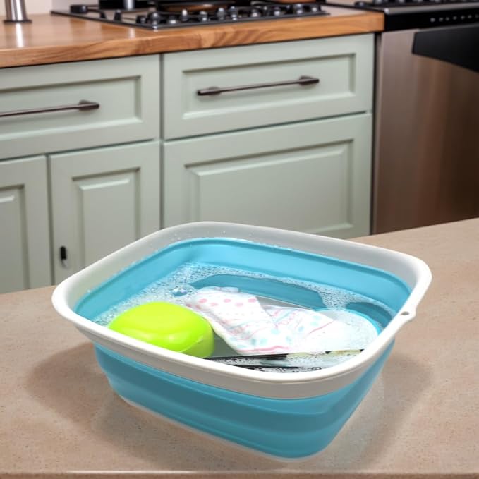 SAMMART 9.45L (2.5 Gallon) Collapsible Tub - Foldable Dish Tub - Portable Washing Basin - Space Saving Plastic Washtub (Bright Blue, M) - Image 2