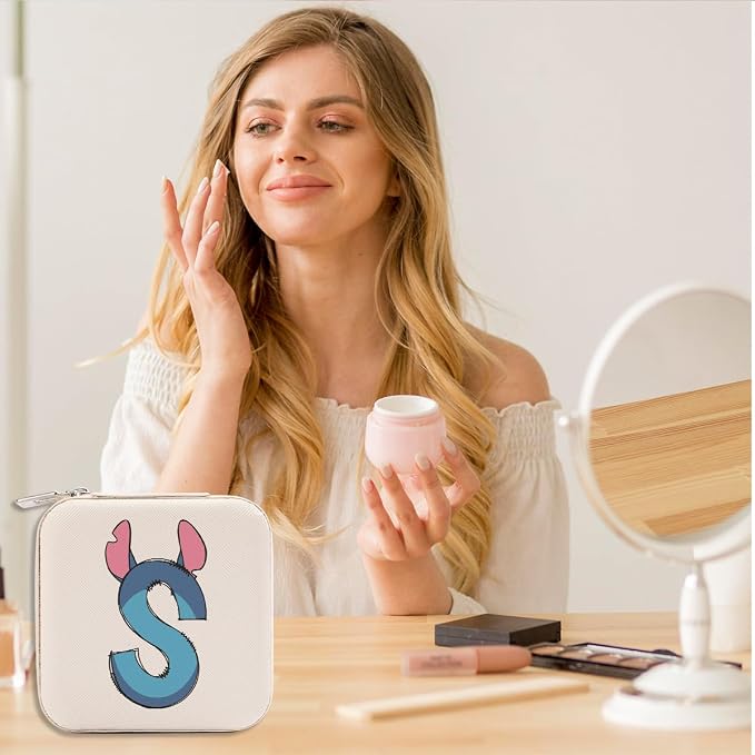 LONGXIN Cute Cartoon Gifts, Initial Travel Jewelry Case Small Jewelry Box Organizer, Personalized Gifts for Women Teen Girls, Birthday Christmas Gifts for Cartoon Lovers, Letter S - Image 7