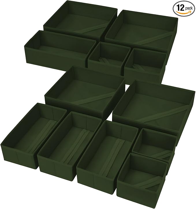DIMJ Drawer Organizer Clothes, 12 Pack Dresser Organizer, Foldable Closet Organizers and Storage, Fabric Dresser Bins, Drawer Dividers for Nursery, Baby Clothes, Underwears, Sock (Green) by DiMJ