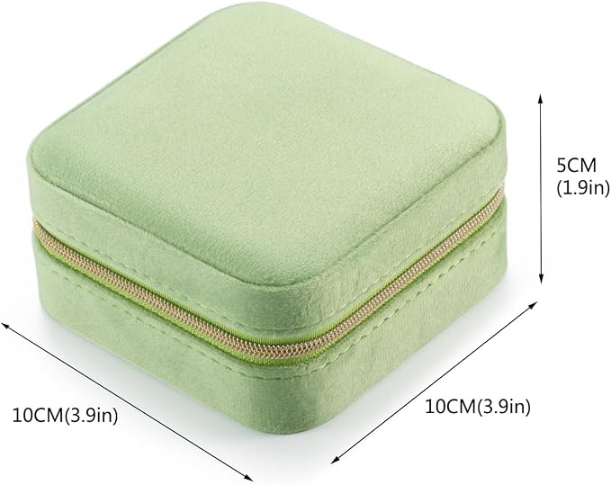 TRODANCE Plush Velvet Travel Jewelry Case Organizer, Small Travel Jewelry Box,Portable Jewelry Box Travel Mini Organizer Portable Display Storage Box For Rings Earrings Necklaces (Grass Green) - Image 5