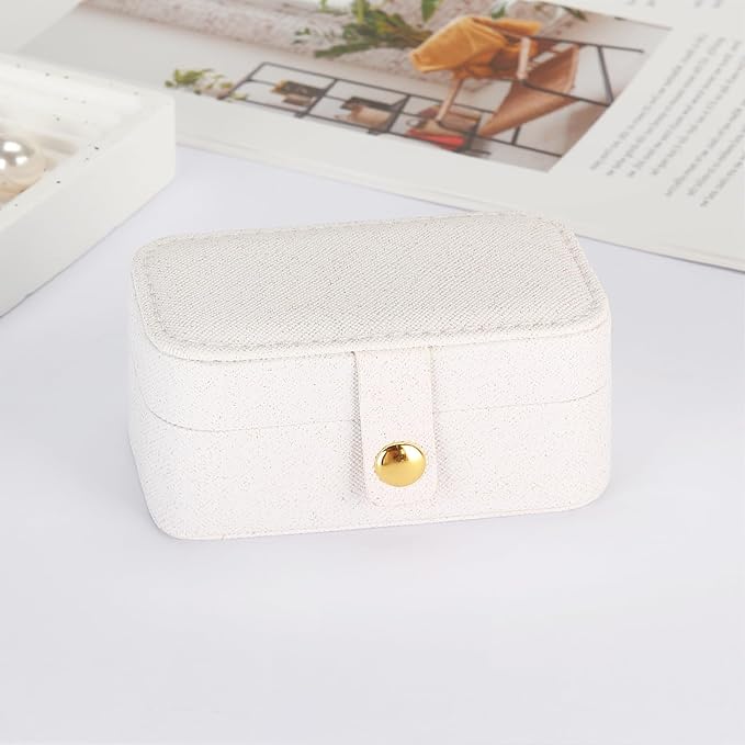 KUKUVR Small Travel Jewelry Box, Mini Jewelry Holder for Multiple Rings Necklace Earrings Lipstick, Portable Jewelry Storage Organizer Case with Removable Ring Slot (WHITE) - Image 6