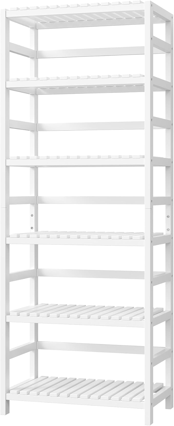 FOTOSOK 6-Tier Bamboo Shelf, Bamboo Bookcase with Adjustable Shelves, Free Standing Storage Shelf Unit, Plant Flower Stand for Bathroom, Kitchen, Home Office, White - Image 9