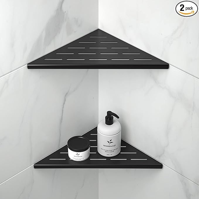Corner Shower Shelf 10" Matte Black 304 Stainless Steel Slot Design Recessed Corner Shelves, Grout in Bathroom Shower Shelf for Tiled Wall, 2 Pack by Bernkot