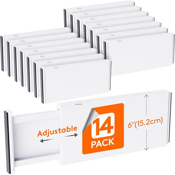 Lifewit 14 Pack 6" High Drawer Dividers 34-56cm/13.5-22" Adjustable Drawer Organizer for Clothes/Utensils, Expandable Drawer Separator in Dresser/Kitchen/Bedroom/Office Organization & Storage White by Lifewit