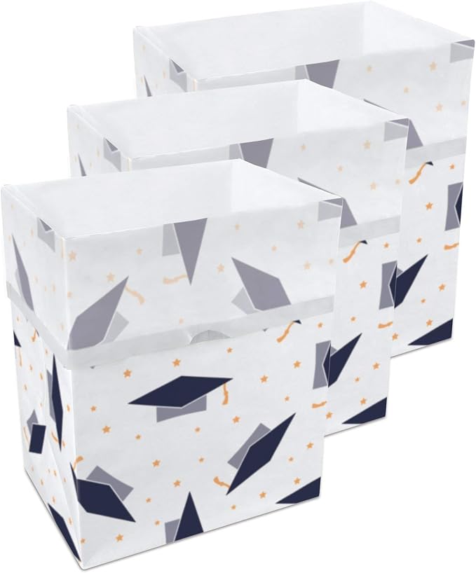 Clean Cubes 13 Gallon Disposable Pop-Up Trash Cans (3-Pack) with Fitted Bags – Foldable Garbage & Recycling Bins for Parties, Events & Kitchen (Graduation, 17" H x 13.5" W x 10" D) by CleanCubes