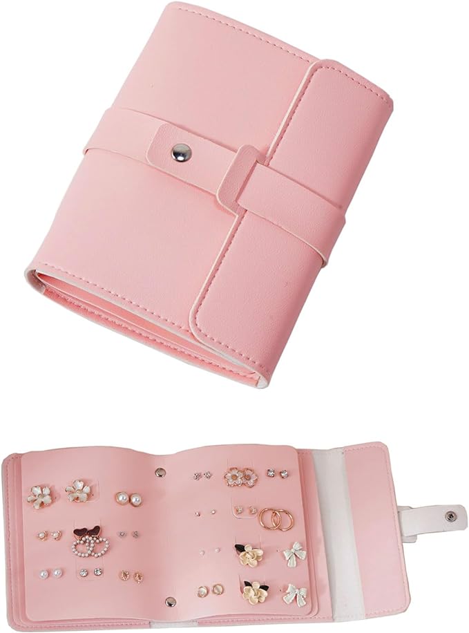 LAKE OF FIRE Earring Holder Organizer with Foldable Book Design Jewelry Book Organizer, Portable Pu Leather Travel Earring Case(Pink) by LAKEOFFIRE