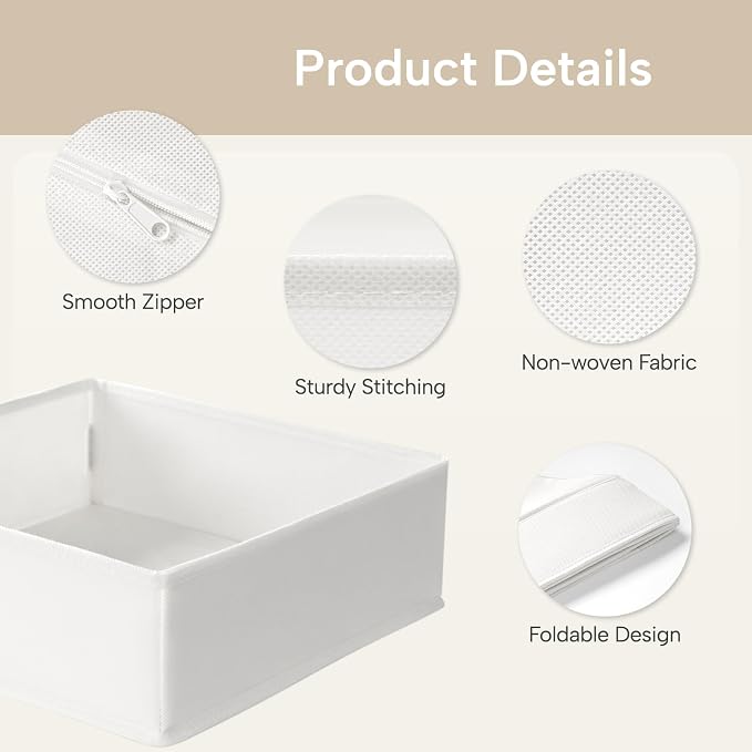 Criusia Underwear Sock Drawer Organizer Dividers 8 Set, Foldable Dresser Closet Organizers and Storage Bins for Baby Clothing, Sock, Underwear, Bra, Ties, Scarf (White) - Image 4