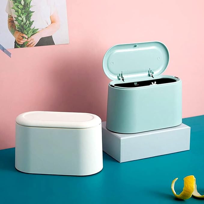 LTWQLing Mini Trash Can with Lid - Removable Small Garbage Can, Tiny Plastic Trash Bin, Pop Up Countertop Wastebasket, Counter Garbage Lint Bin for Bathroom,Office,Kitchen,Desk,Coffee Table(Sky Blue) - Image 6