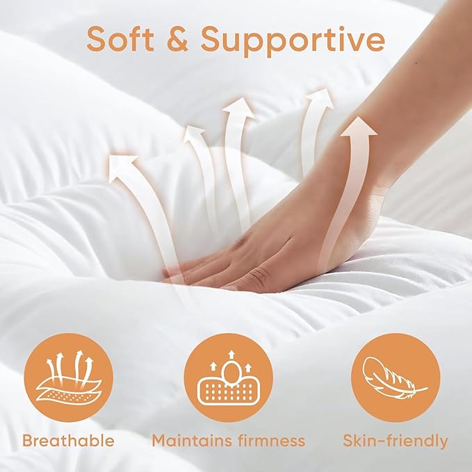 Memory Foam Mattress Topper Queen, 3 Inch Extra Thick Shredded Foam, 100% Cotton Mattress Pad Cover, Breathable & Skin-Friendly Queen Size Mattress Topper for Back Pain Relief