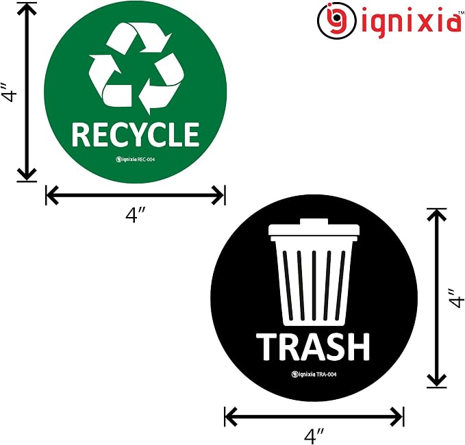 IGNIXIA (Pack of 04) Recycle & Trash Stickers Indoor & Outdoor Trash Bin Decals Recycle & Trash Symbols Sticker 4 X 4 Inches Self Adhesive Peel & Stick (Green/Black) - Image 2