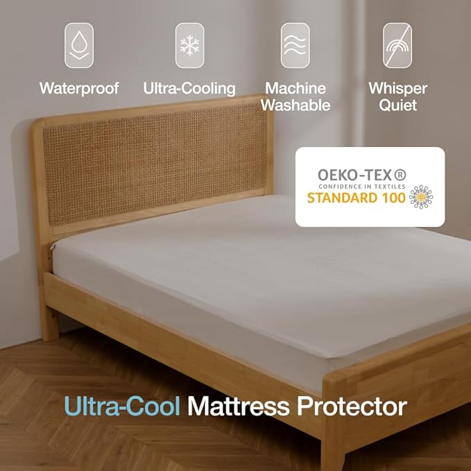 Coop Home Goods Ultra-Cool Waterproof Mattress Protector, Twin XL, Cooling Mattress Protector, Machine Washable Cooling Bed Cover, Whisper Quiet Waterproof Bed Cover, Twin XL (39x80)