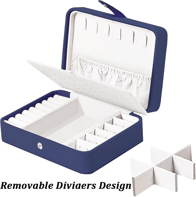 QBestry All-in-One Travel Jewelry Organizer for Women Navy | Small Jewelry Box with 68 Earring Holes | Compact Portable Jewelry Case for Earrings, Rings, Necklaces | Perfect Gifts for Mom Wife Girls - Image 6