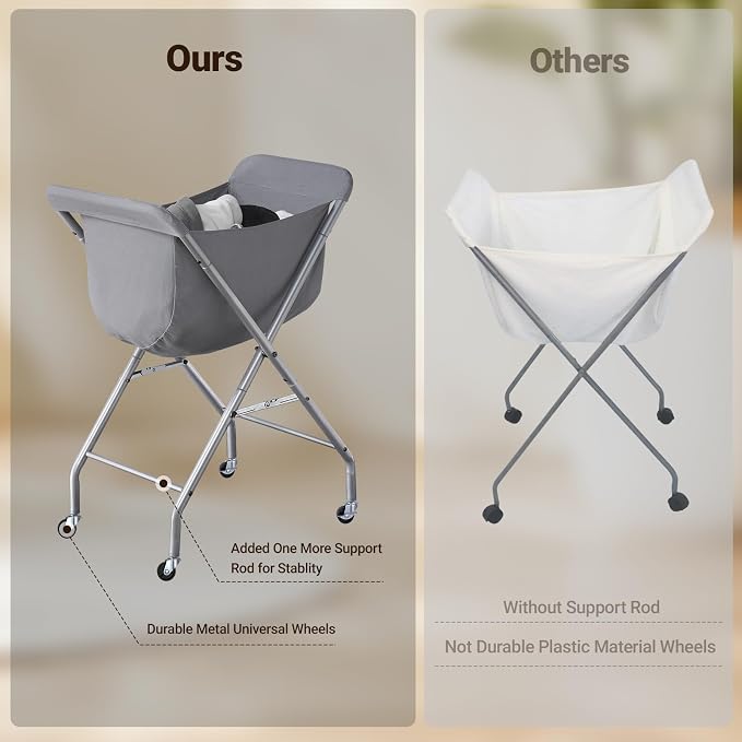 ELYKEN Laundry Cart with Wheels, 32”H Easy Rolling Laundry Hamper with Removable Liner Bag, Sturdy Metal Frame Clothes Basket with 4 Casters and 2 Brakes - Image 6