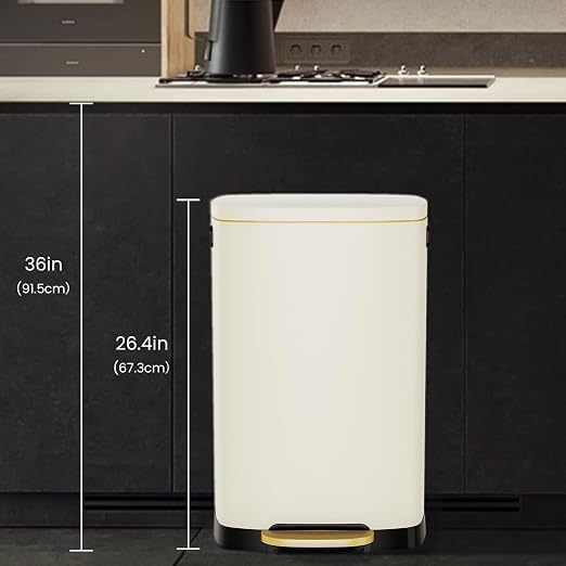 ELPHECO Kitchen Trash Can with Lid Soft Close, 13 Gallon / 50L Stainless Steel Pedal Garbage Can, Heavy-Duty Fingerprint Proof Step Wastebasket with 20 Bags, Removable Bucket, Home Office, Cream Beige - Image 9