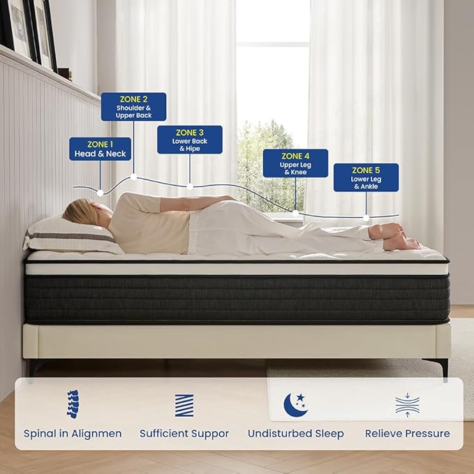 NapNest Full Size Mattress, 12 Inch Hybrid with Memory Foam and Pocket Springs, Medium Firm, Fiberglass Free, Breathable, CertiPUR-US