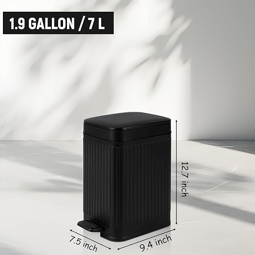 rejomiik Small Bathroom Trash Can with Lid Slim Soft Close Garbage Can Step Wastebasket Container Trash Bin for Office Bedroom Kitchen Living Room (1.9 Gallon Black) - Image 7