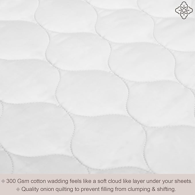 Bioweaves 100% Organic Cotton Mattress Pad Cover, GOTS Certified Cooling 300 GSM Quilted Fitted Mattress Topper & Protector with Soft Cotton Wadding - White, 20 Inch Deep Pocket, Full