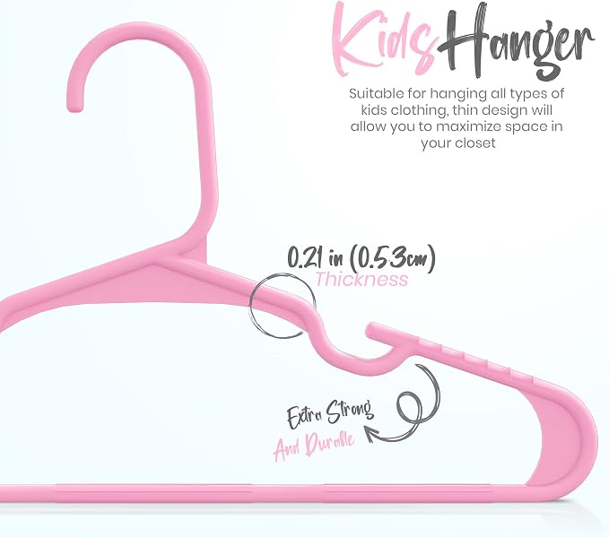 Utopia Home 20 Pack Kids Hangers - 11.5 Inch Plastic Baby Hangers for Closet - Children Hanger for Clothes - Infant Hanger for Closet - Everyday Standard Use (Baby Pink) - Image 2