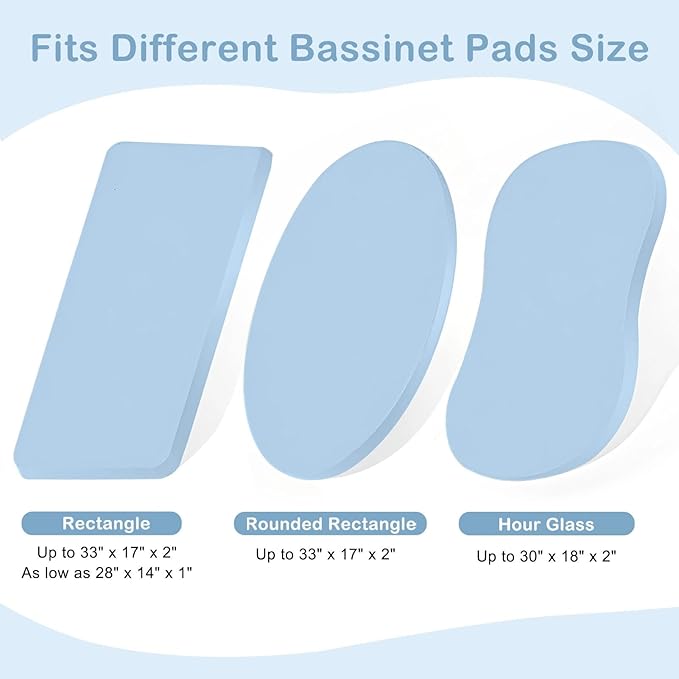 Basumee Muslin Bassinet Sheets for Baby Girl Boy 2 Pack Soft Breathable Baby Bedside Bassinet Fitted Sheets with Bottom Elastic Band Mattress Cover for Rectangle Oval Hourglass Bassinets