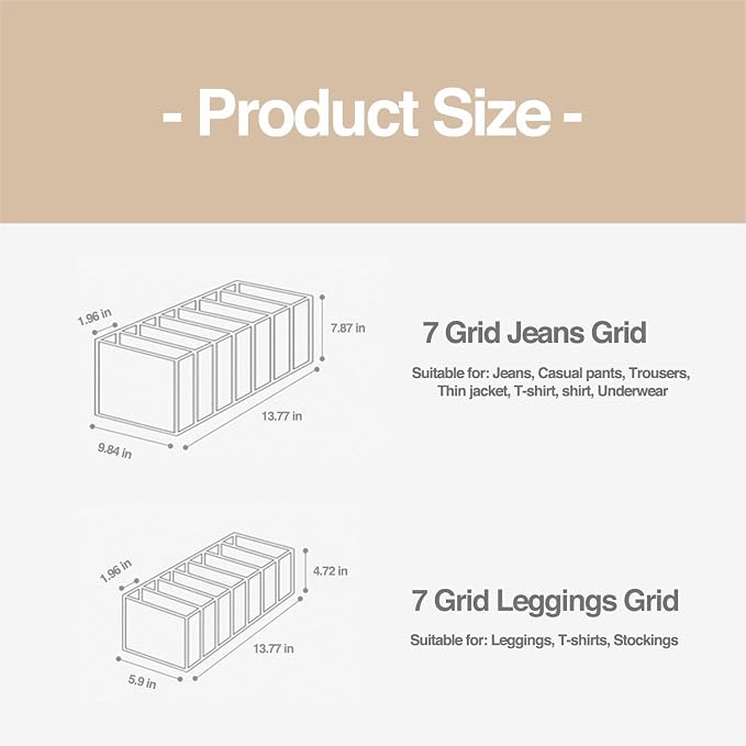 Wardrobe Clothes Organizer 7 Grids Portable Closet Organizer Mesh Separation Storage Box Foldable Closet Drawer Organizer for Underwear Socks Scarves Leggings (Grey, 2 Leggings Grid) - Image 7