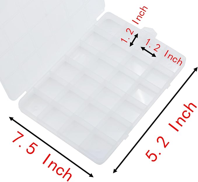 Yansanido 24 Grids Jewelry Organizer, 2 Pcs 7.5 In x 5.2 In Fixed Clear Plastic Storage Box Earring Tool Small Items Containers (2) - Image 2