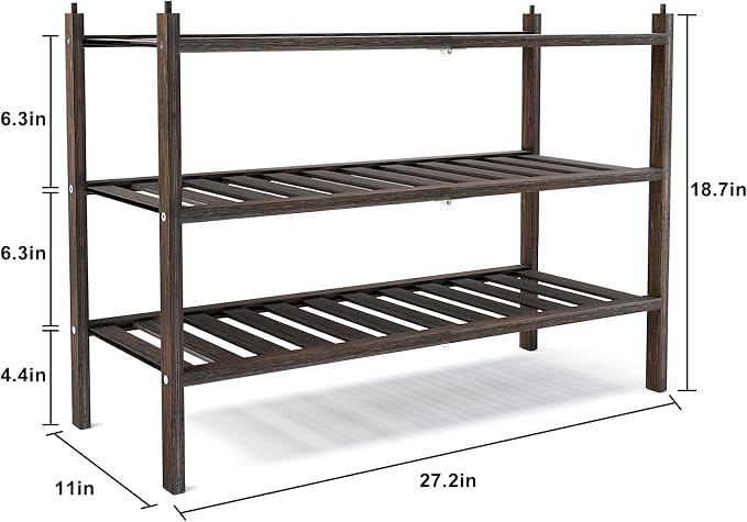 Dranixly Shoe Rack, 3-Tier Bamboo Stackable Shelf Storage Organizer, Stand for Closet, Entryway, Hallway, Bathroom and Living Room（Mocha） - Image 3