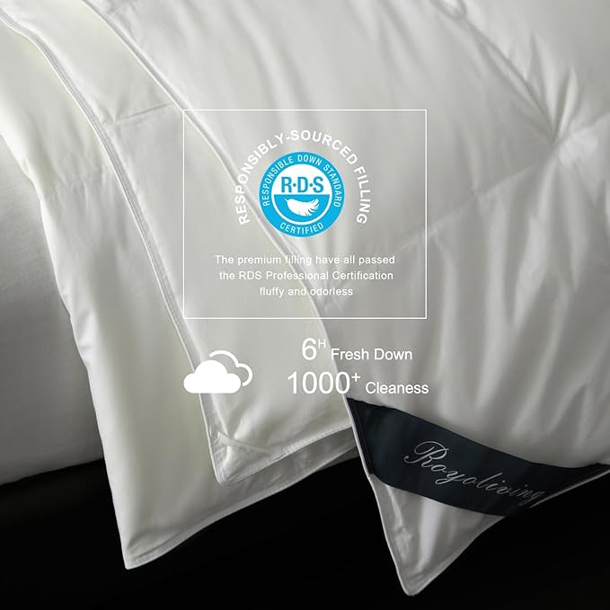Royoliving Premium Lightweight Feathers Down Duvet Insert Comforter California King Size Summer Cooling Blanket White, 100% Cotton Cover with Coner Tabs (108x98, 45 oz)