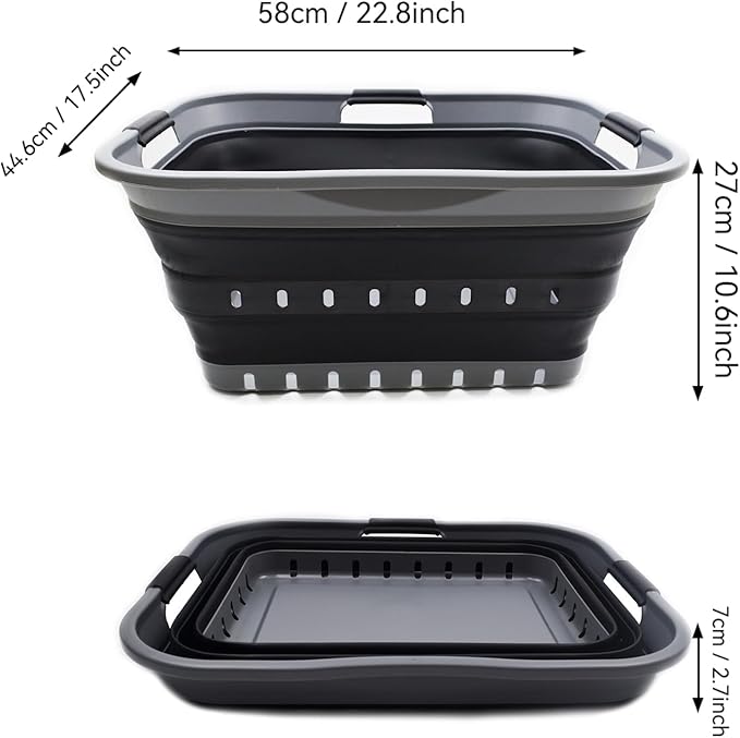SAMMART 42L Collapsible Plastic Laundry Basket - Foldable Pop Up Storage Container/Organizer - Space Saving Hamper/Basket (1, Grey/Black) - Image 3