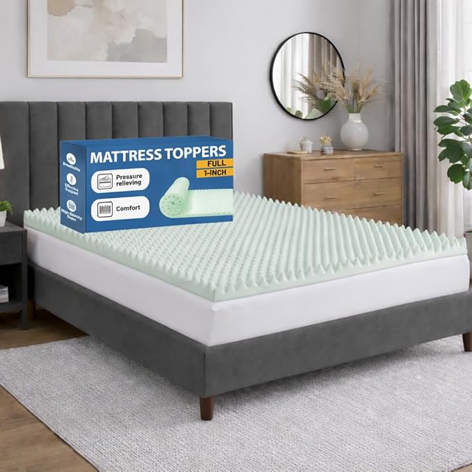 Greaton, 1-Inch Convoluted High Density Foam Mattress Topper, CertiPUR-US Certified for Superior Comfort and Support, Full, Green