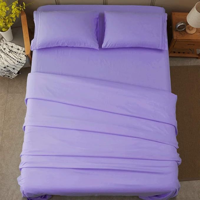 SONORO KATE Bed Sheet Set Super Soft Microfiber 1800 Thread Count Luxury Egyptian Sheets 16-Inch Deep Pocket，Wrinkle and Hypoallergenic-3 Piece (Lavender, Twin)