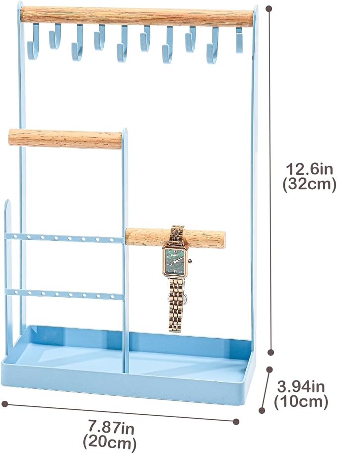 ProCase Cute Jewelry Stand, Aesthetic Jewelry Organizer for Dresser Vanity, Jewelry Holder Display for Necklaces Earrings, Gifts for Teen Girls Women, Bedroom Dorm Decor -Medium, Blue - Image 4