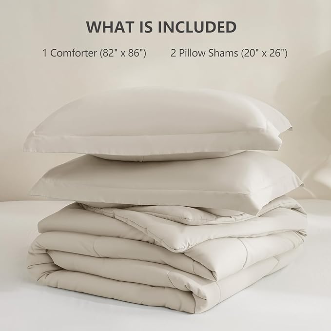 CozyLux Full Size Comforter Sets - Beige Comforter Full Size, 3 Pieces Box Stitched Bed Set for All Seasons, Soft Lightweight Bedding Sets with 1 Down Alternative Comforter and 2 Pillow Shams