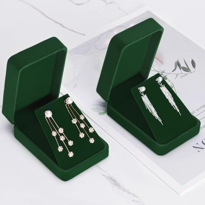 LETURE 2 Pieces Velvet Jewelry Gift Boxes for Necklace Pendant Earring Bracelet, Small Jewelry Storage Display Case for Christmas Wedding Engagement Birthday Anniversary (Green) - Image 6