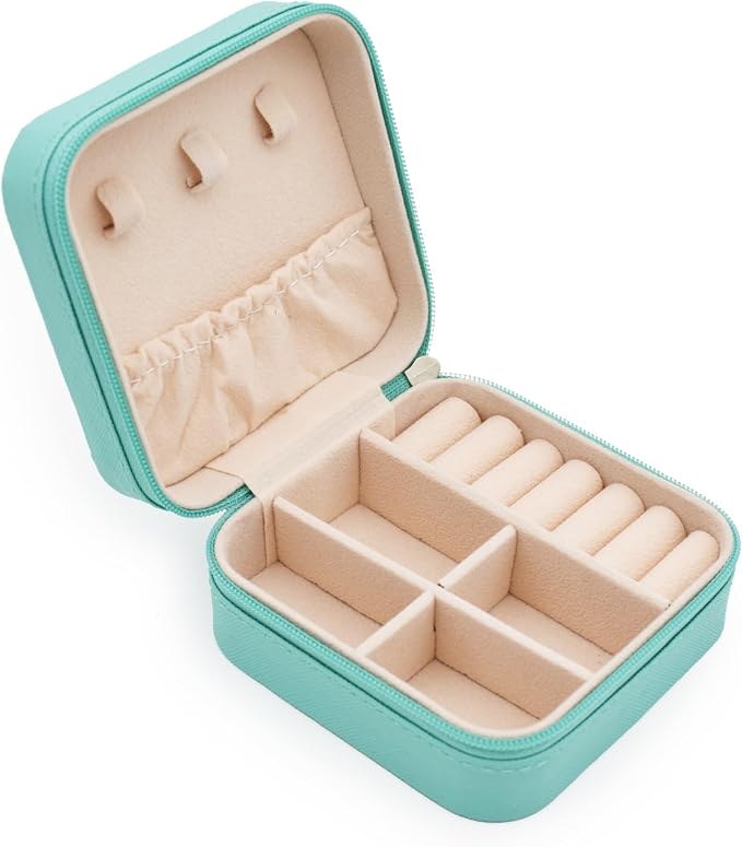MODENGKONGJIAN Mini Jewelry Travel Case, PU Leather Travel Jewelry Organizer Box, Small Portable Portable Jewellery Storage Holder for Womens Rings Earrings Necklaces Bracelets (Blue) by MODENGKONGJIAN